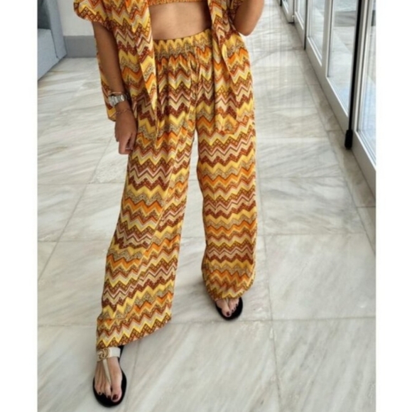 Swf Pants - SWF Brisk Wide Leg Pants In Sol Chevron Yellow Size Small